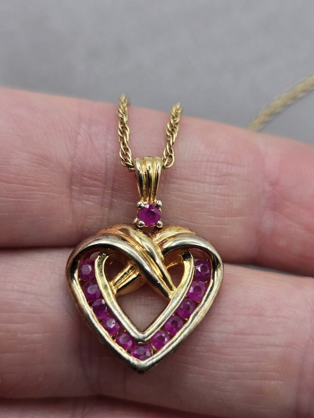 Vintage Y2k pink purple CZ Heart Necklace 18" Dainty Mcbling Preppy Old Money - Picture 4 of 8